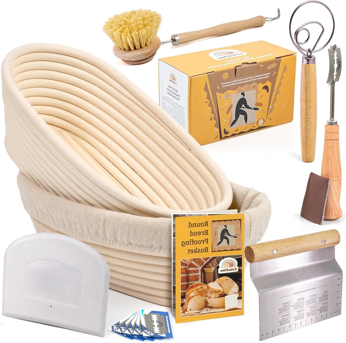 Rijsmandjes Broodbakken - Banneton mand set - Zuurdeeg Brood Maken - Dubbele Punt Vorm - Set van 2 - Natuurlijk
