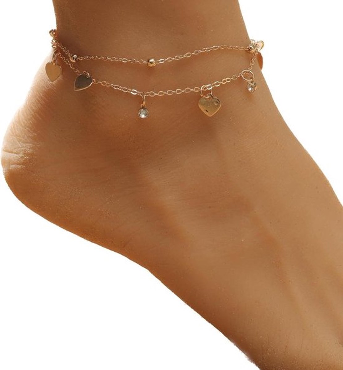 Boho enkelband met hart hanger, kralen en zomer thema voor vrouwen en meisjes.
