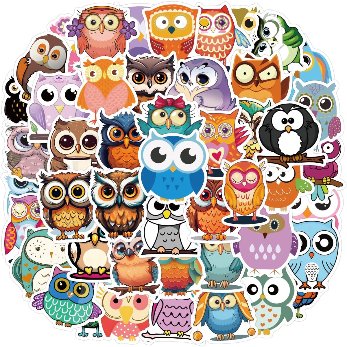 Dailygoods - Set van 60 Uilenstickers voor Kinderen - Waterdichte en Schattige Cartoonstijl