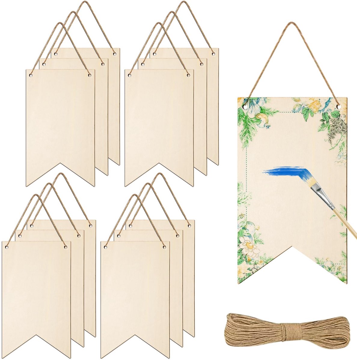 Dailygoods - Onbehandelde Houten Borden - 2.5mm Dik, Blank Met 2 Gaten en Jute Touw voor DIY en Feestdecoratie