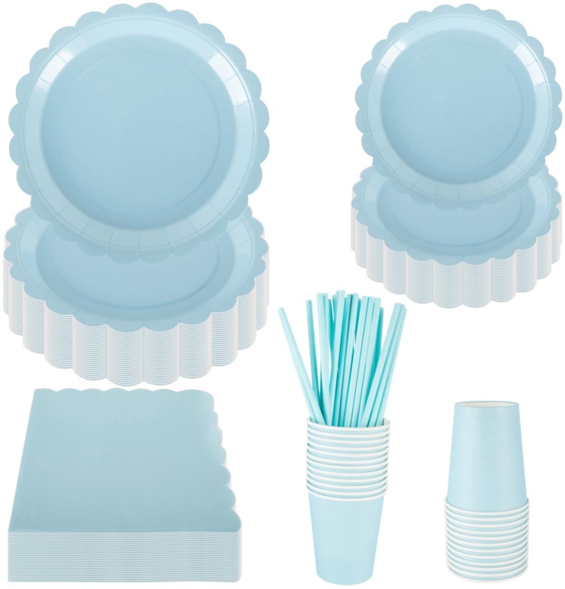 Dailygoods - Blauwe Feest Servies Set - 125 Stuks Baby Blue voor 25 Gasten
