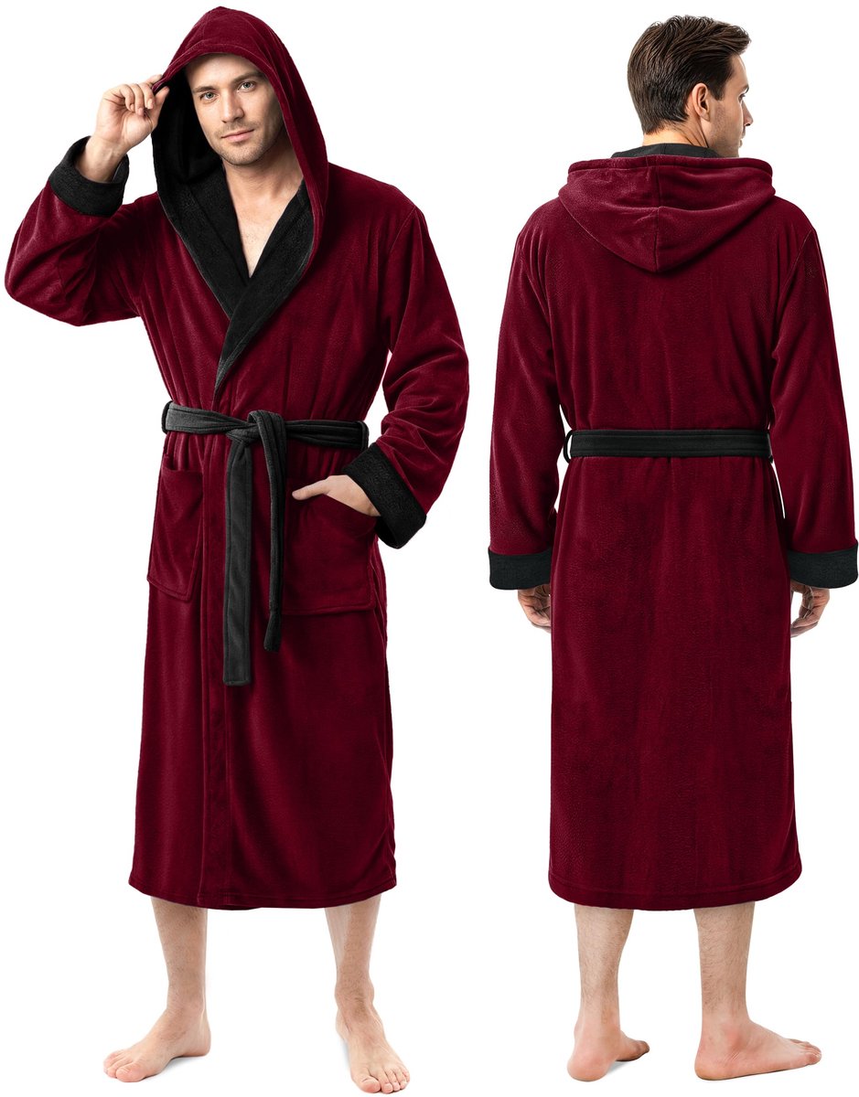 SnelShoppen - Fleece Badjas met Capuchon voor Heren, Pluche Lange Spa Badjas XXL-3XL, Ideaal voor Thuis, Wellness, en Ontspanning