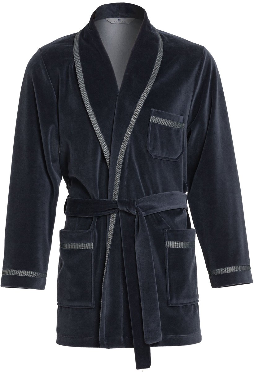 SnelShoppen - Korte badjas heren fluweel 4XL in grafiet/antraciet, luxe badjas voor ontspanning en comfort thuis, ideaal voor na het douchen of relaxe