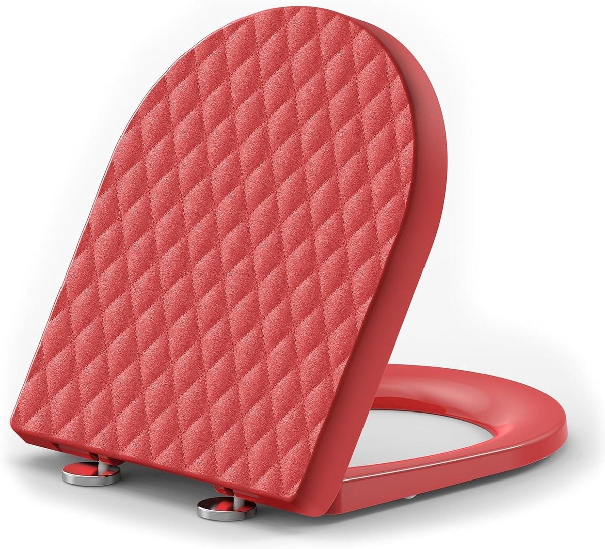 Toiletbril D-vorm - Toiletdeksel Zitting - Badkamer Vernieuwen - Zachtsluitend Mechanisme - 43.5 x 36.5 cm - Rood