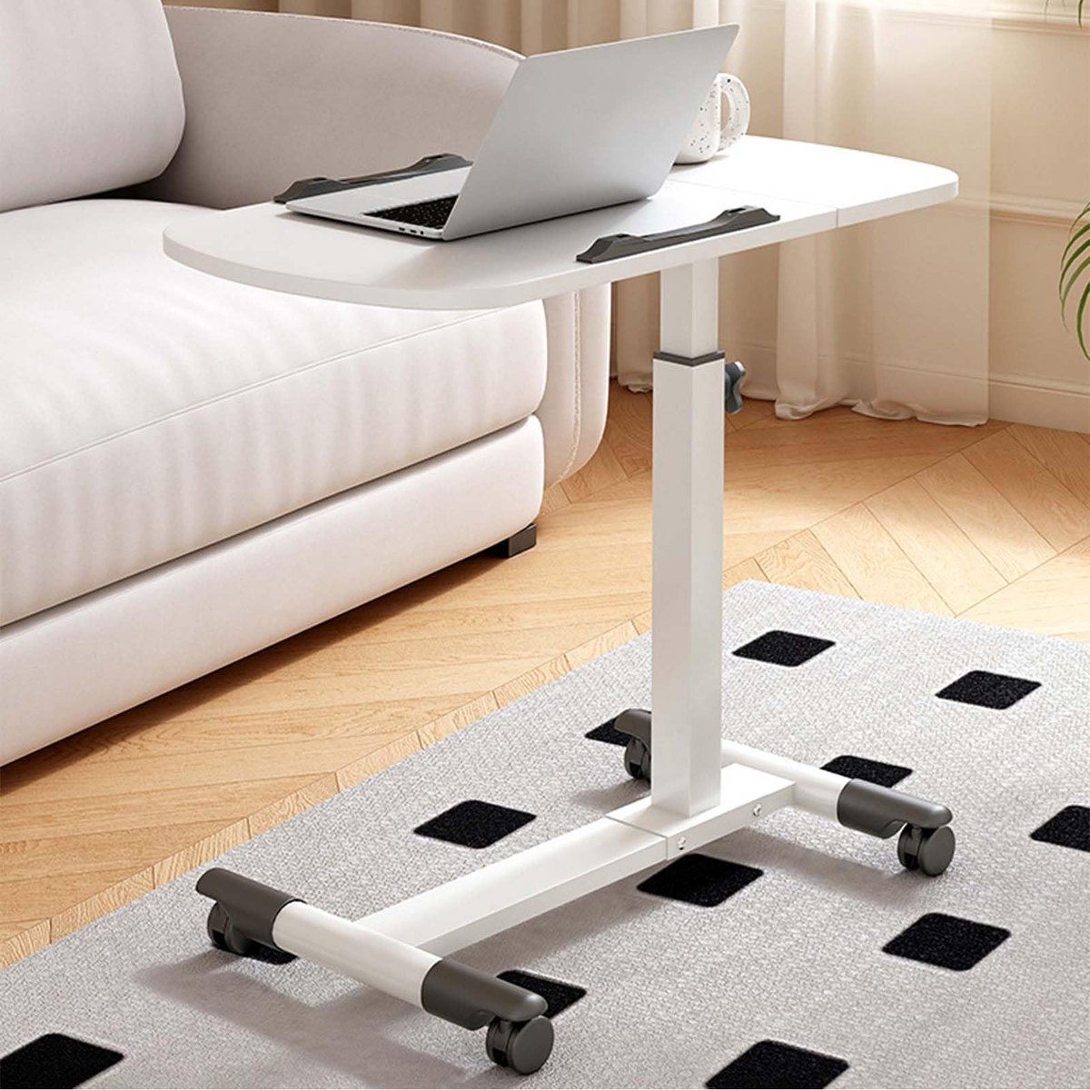 SnelShoppen - In hoogte verstelbare laptoptafel met wieltjes, inklapbare computertafel voor bed en bank, kantelbaar tafelblad, draagbaar bureau voor k