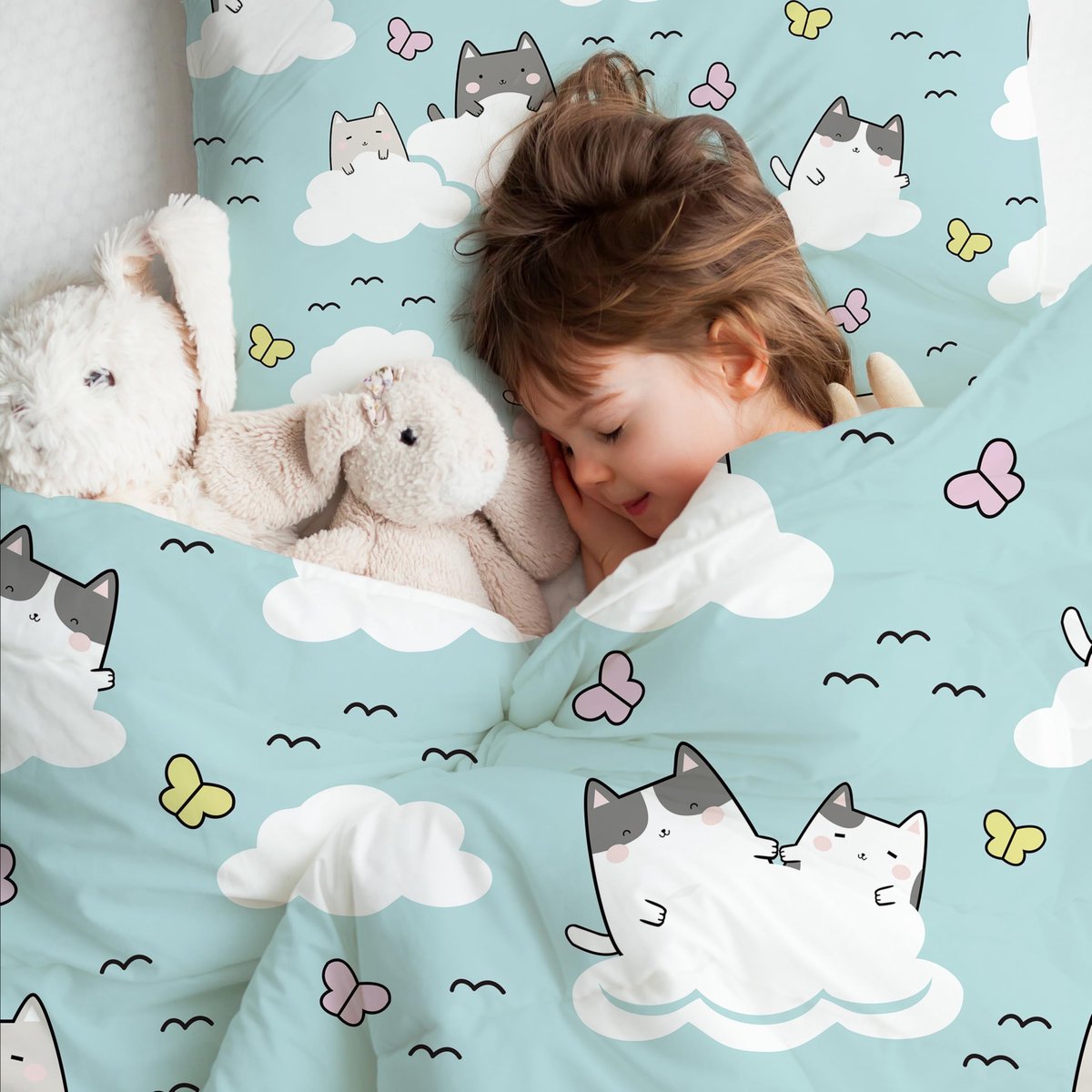 SnelShoppen - ZTYROLJ Kitten Dekbedovertrek 140 x 200 cm met Ritssluiting - Microvezel Beddengoed voor Eenpersoonsbed - Kinderbeddengoed met Kussenslo