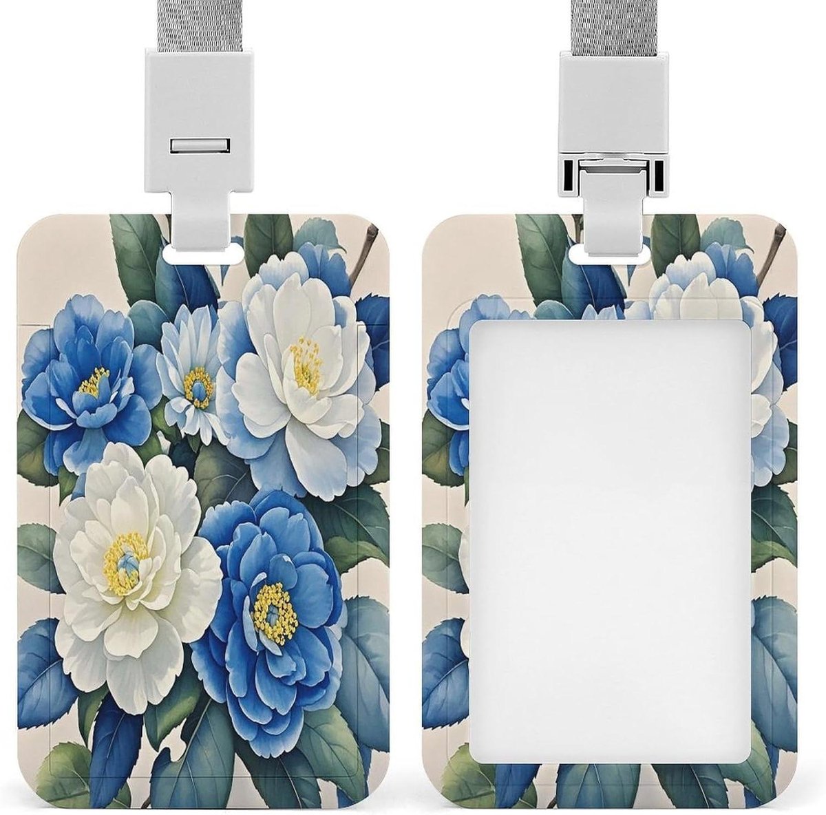 Badgehouder Bloemen - Naamkaarthouder ID - Werk Organiseren - Waterdicht ABS Kunststof - 3.5 x 2.2 inch - Blauw Wit