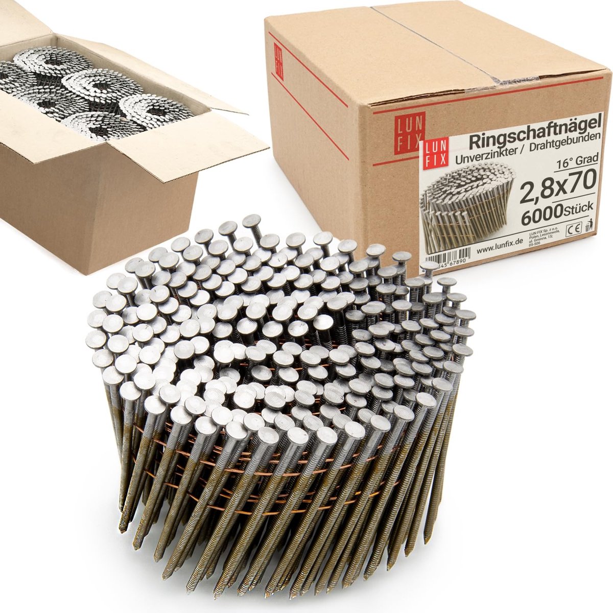 Ringnagels 16° - 2.8 x 70 mm - 6000 Stuks - Voor Pneumatische Nailer