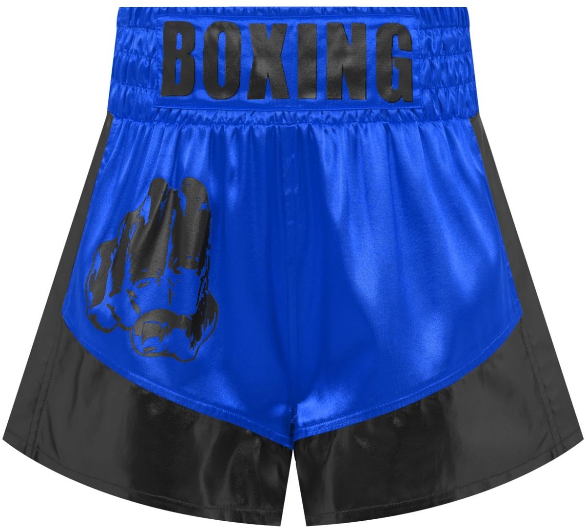 Jongens Muay Thai Kickboxing Shorts - Elastische Taille - Koninklijk Blauw en Zwart