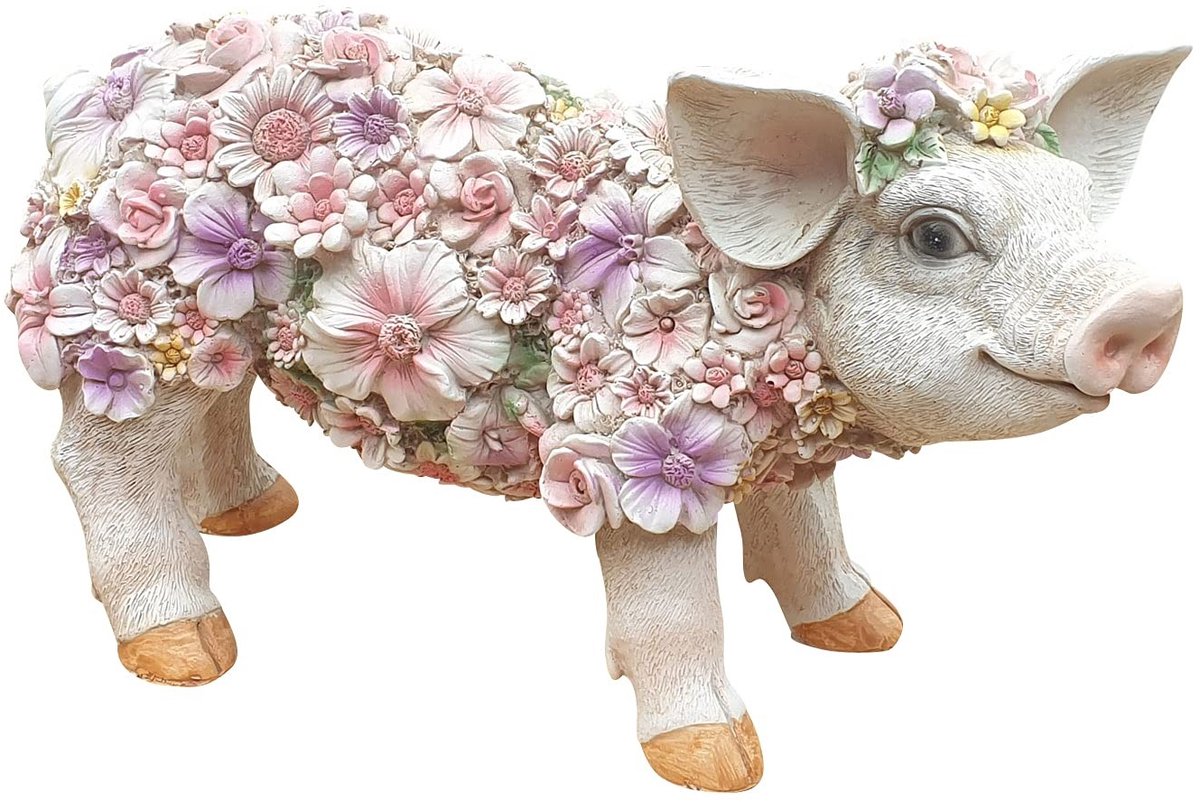 Decoratieve Varkensfiguur met Bloemen - Veelkleurig