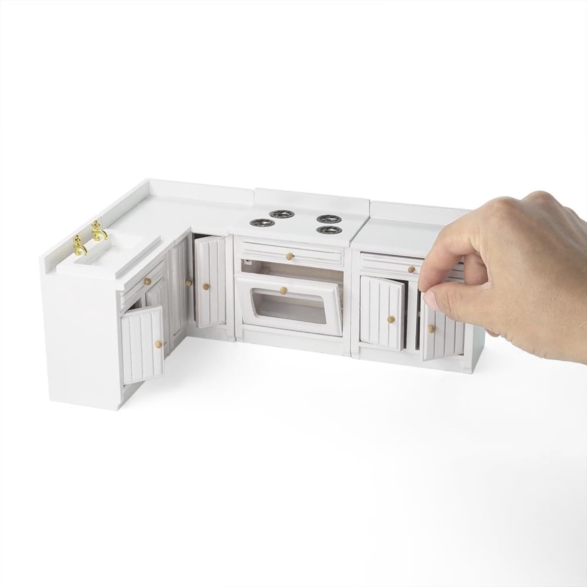 Miniatuur Keuken Set - Vintage Witte Ladenkast - 1/12 Schaal