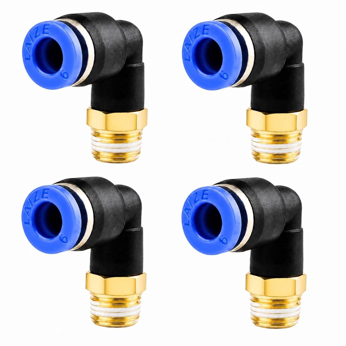 Pneumatische Hoekverbinding 90° - Set van 4 voor 6 mm Slang