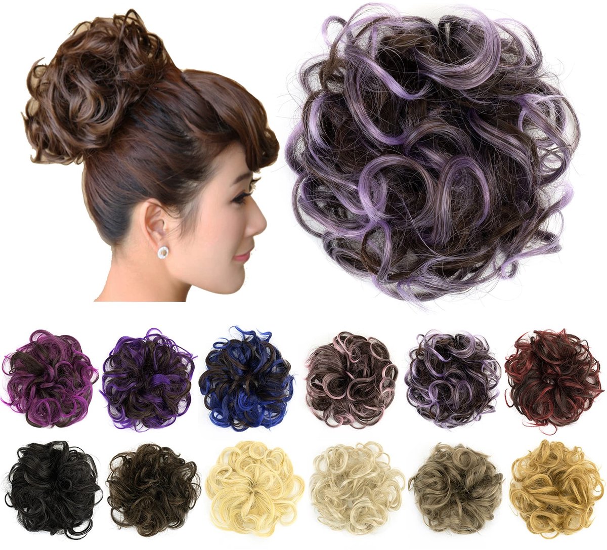 2 Stuks Messy Bun Haaraccessoires - Bruin en Lichtpaars