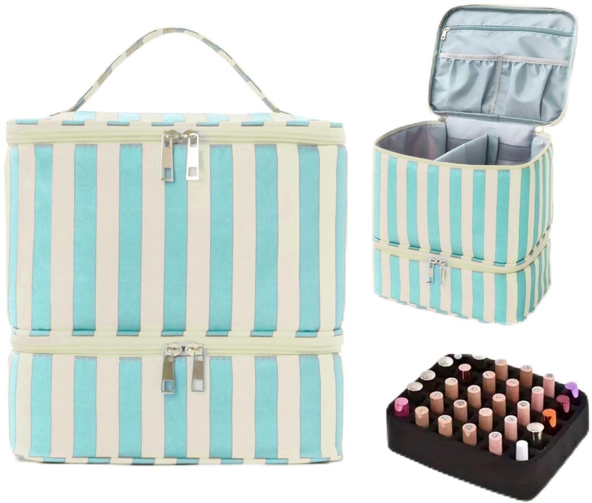 2-in-1 make-up organizer met ruimte voor 30 flessen - Beige en Blauw