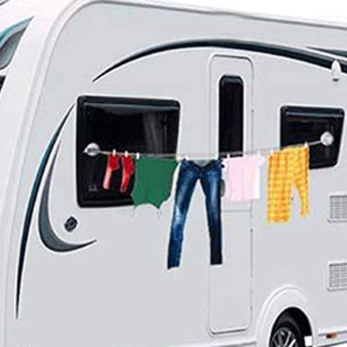 Kledinglijn met Zuignappen en 6 Klemmen - Wit