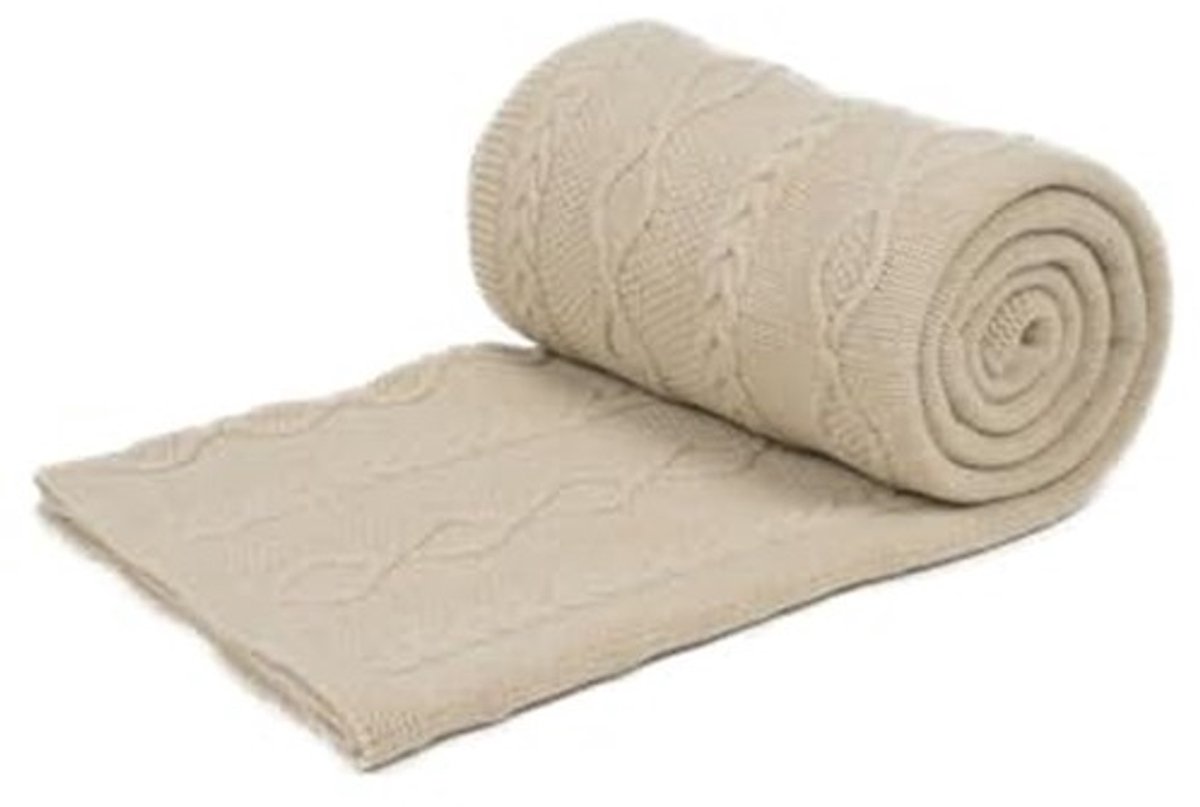 Merino Wol Dekentje - 130x170 cm - Beige met Gevlochten Patroon