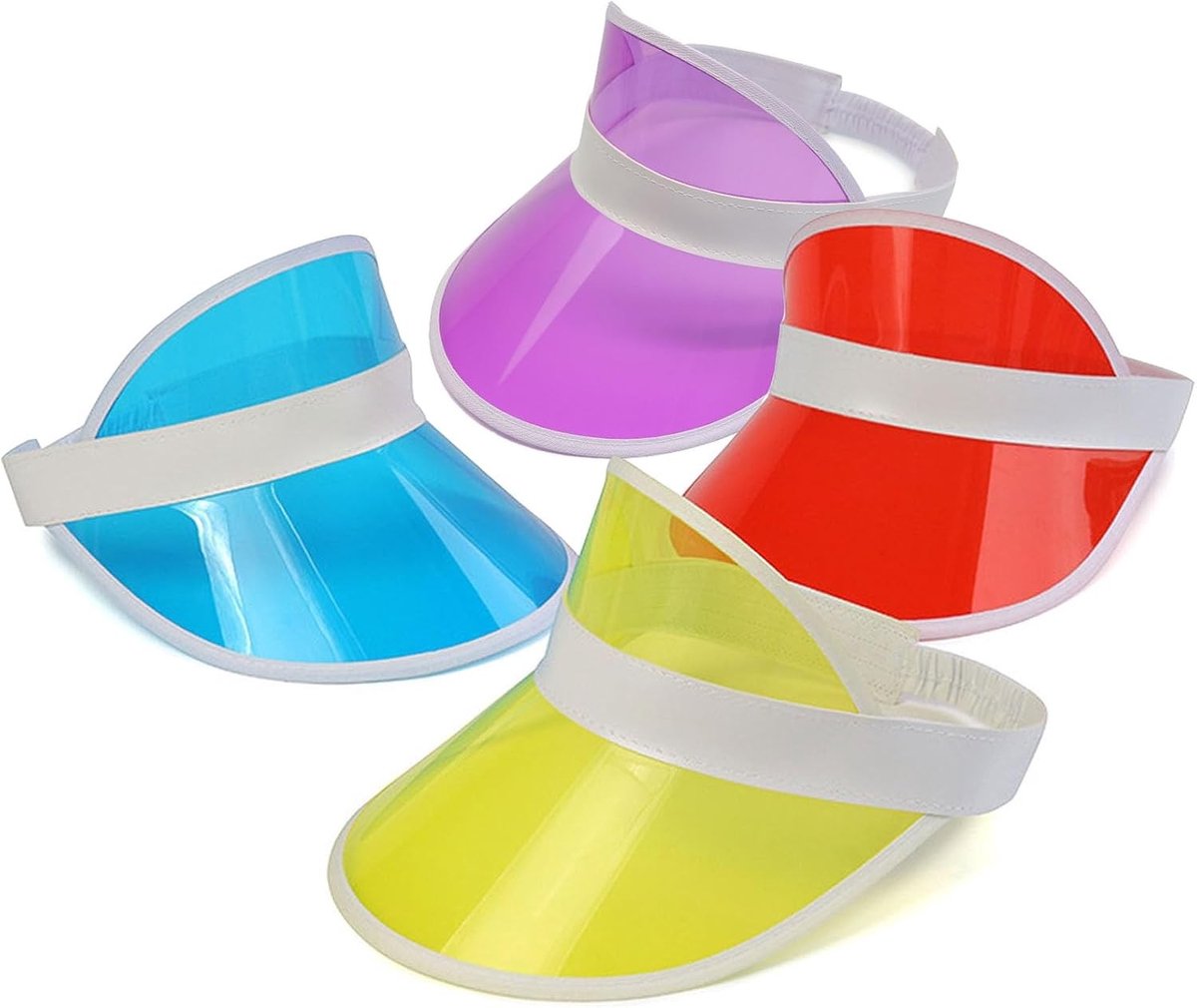 Retro Neon Zonnevisors voor Unisex, 4 Stuks, Perfect voor Golf, Tennis en Feestjes