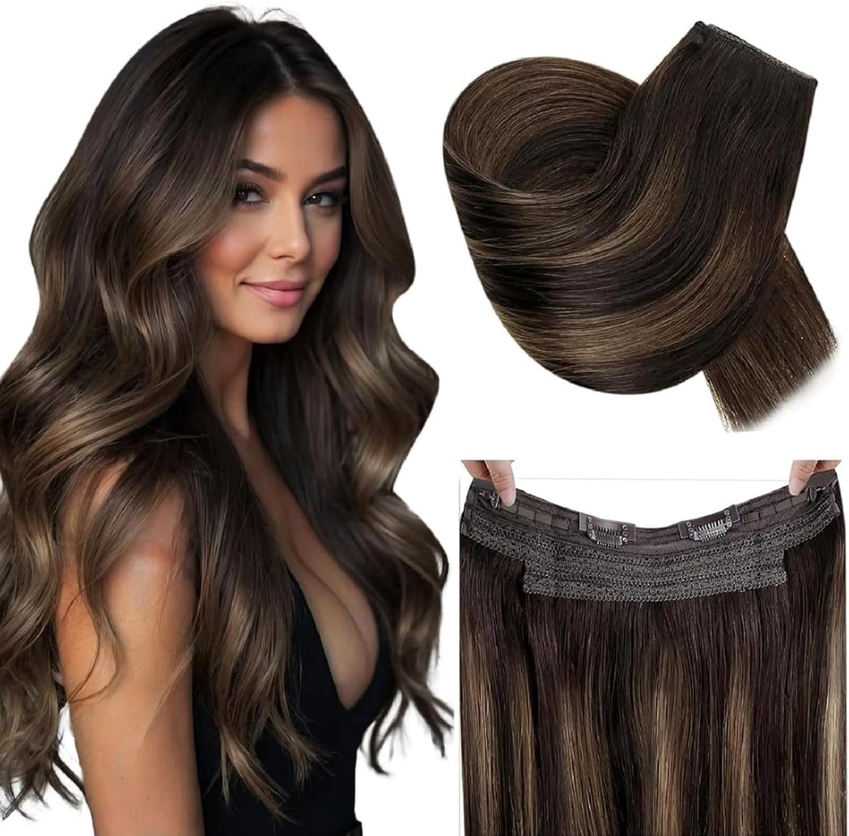 Natuurlijke Draad Haarextensions voor een Balayage Look in Bruin - Echte Mensenhaar, Gemakkelijk te Dragen en Stijlvol