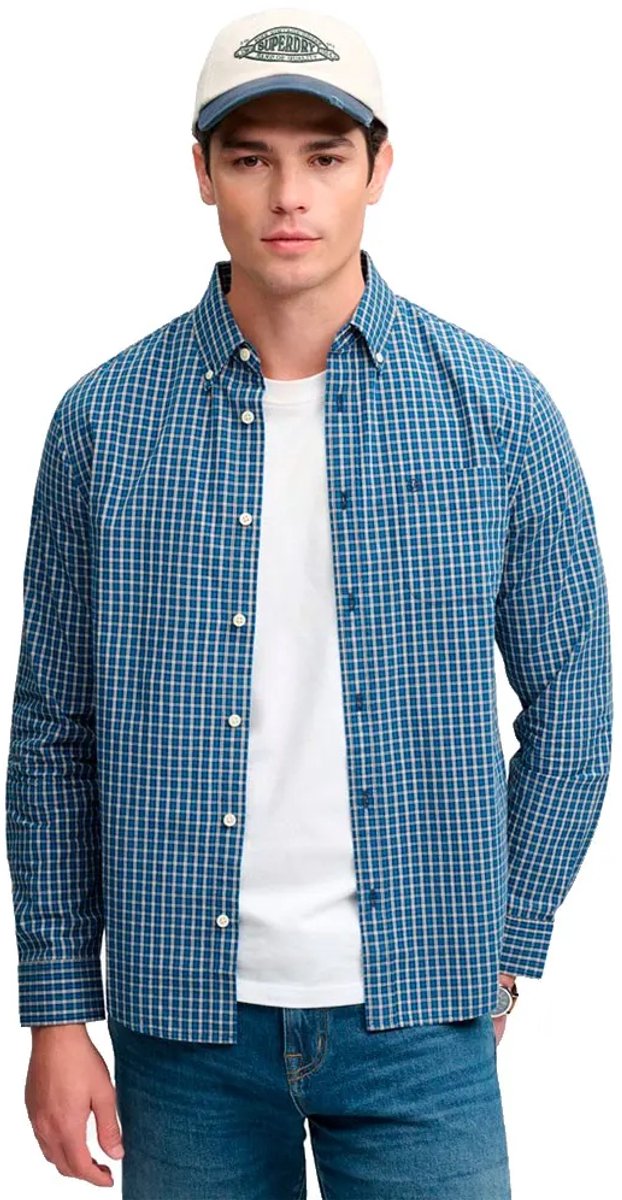 Superdry Preppy Poplin Overhemd met Lange Mouwen Heren Lange mouwen shirts Blauw