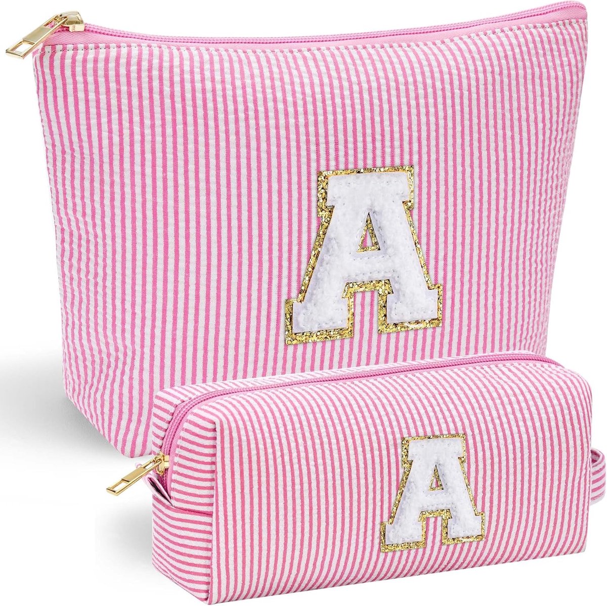 Verjaardagscadeau – Roze make-uptasje met de letter "A" | Verjaardagscadeau voor vrouwen en leerkrachten; gepersonaliseerd make-uptasje met initiaal; reisorganizer voor meisjes