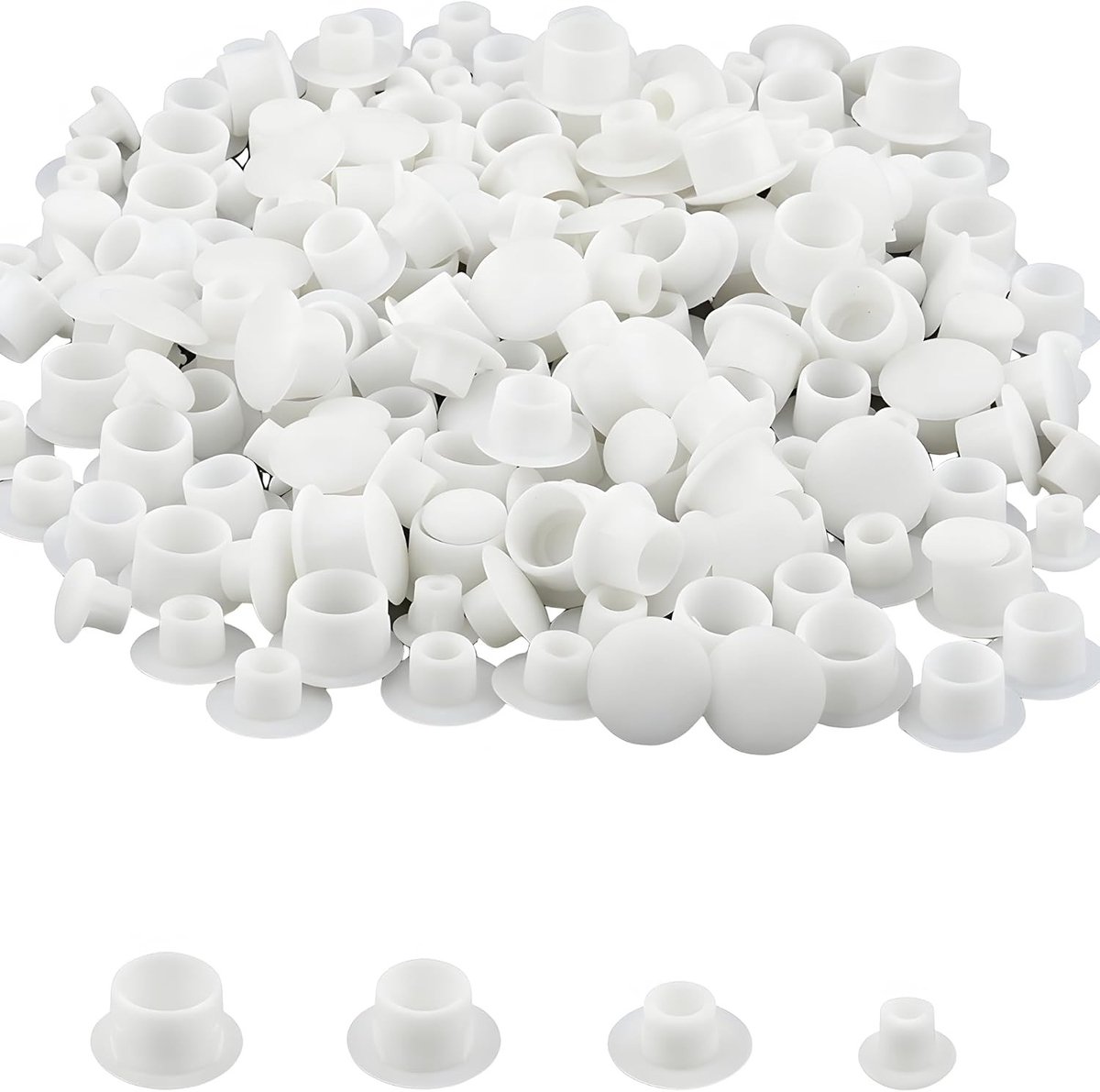 Set van 120 Gatenafdekkingen, Plastic Caps voor Schroeven, Witte Gatenafdekkingen voor Diverse Maten (0.197, 0.236, 315, 10 mm)