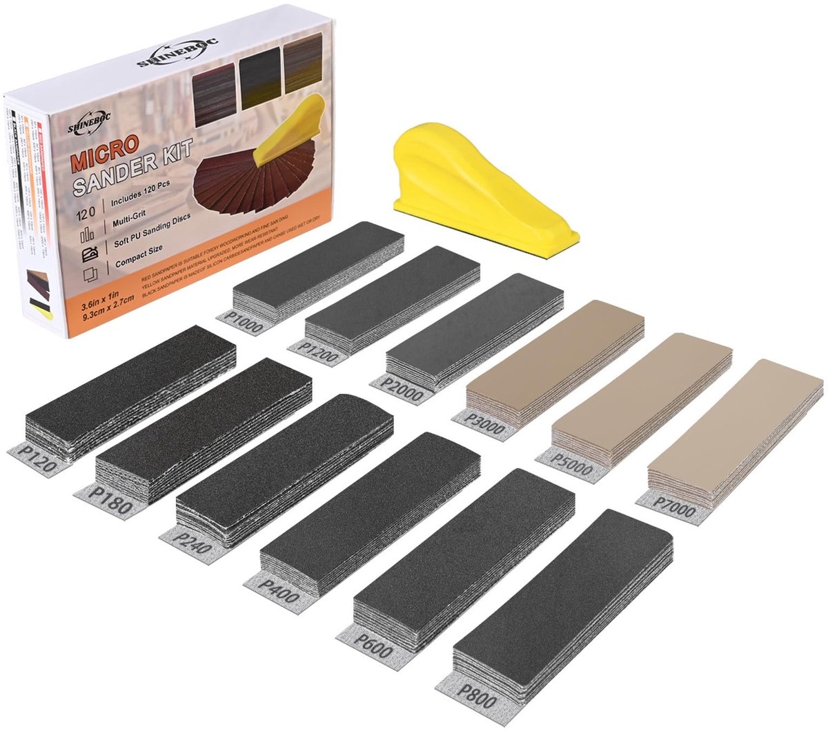 Schuurpapier set van 120 stuks - 90 x 30 mm met diverse korrelgroottes