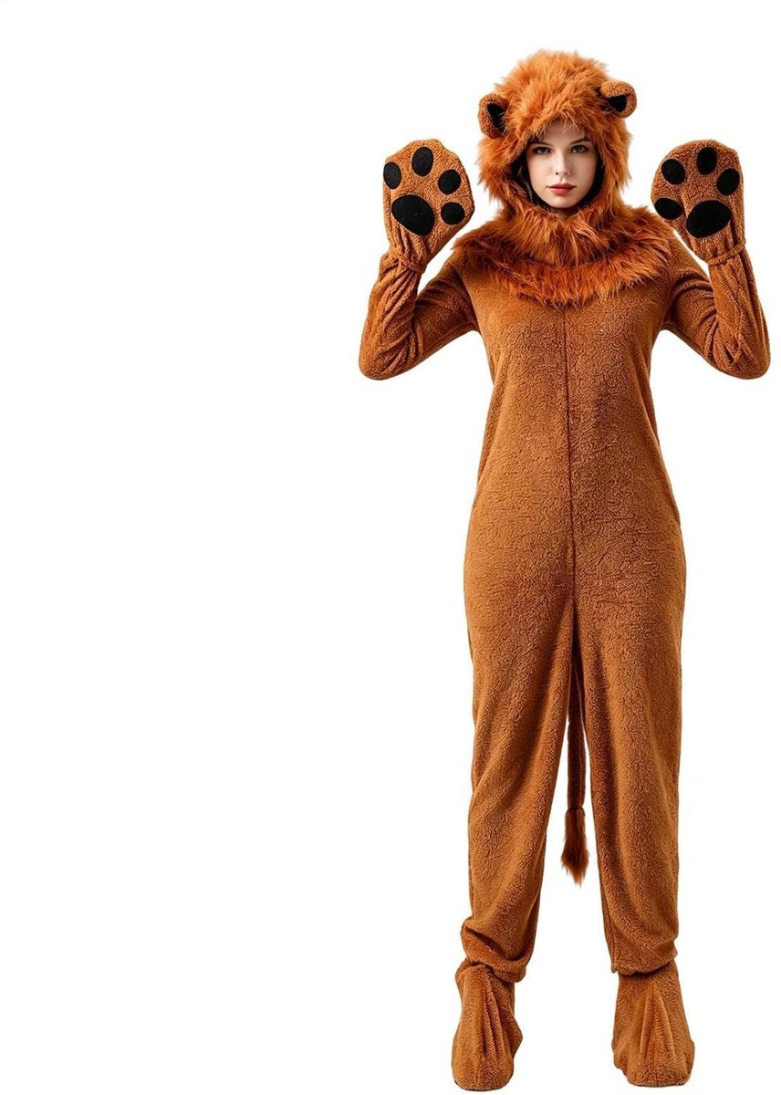 Leeuwen Kostuum Set - Bodysuit met Hoofdkap en Voetbedekkingen