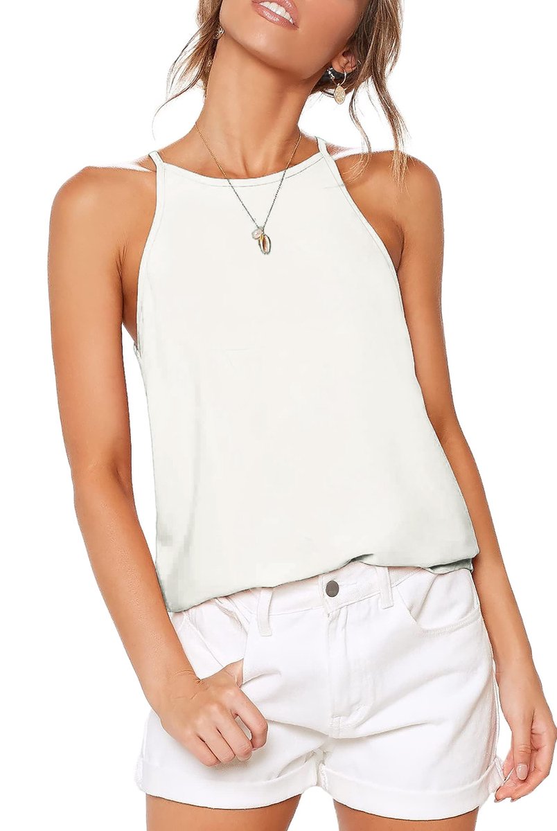 Dames Tanktop - Elegante Halternek - Wit