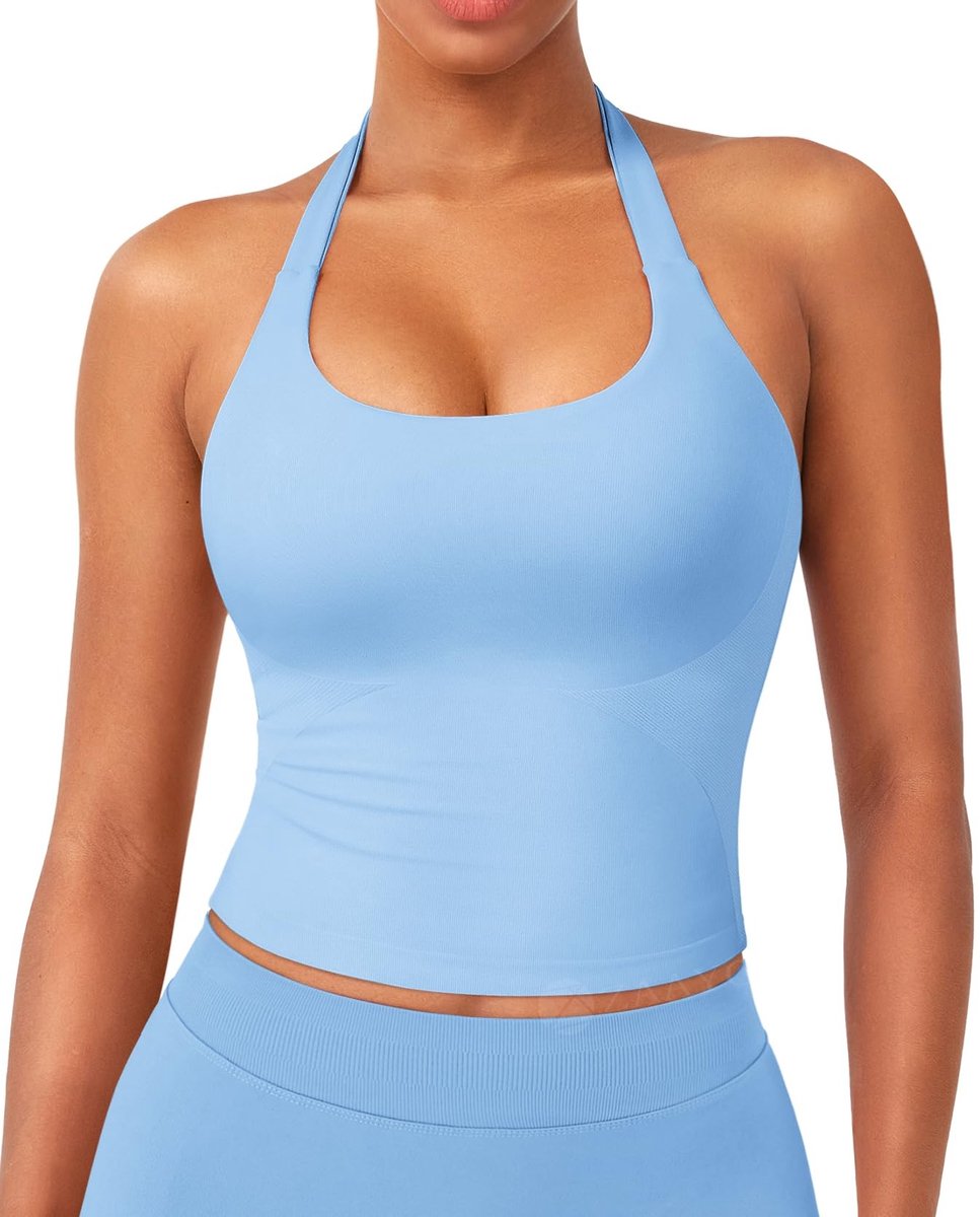 Sportieve Halter Tanktop met Korte Mouwen - Luchtig Blauw