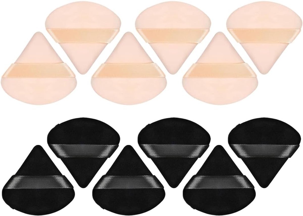 Set van 12 Driehoekige Make-up Poederkwasten voor Gezichtsmake-up, Zachte Poederapplicatie, Geschikt voor Vloeibare en Droge Producten