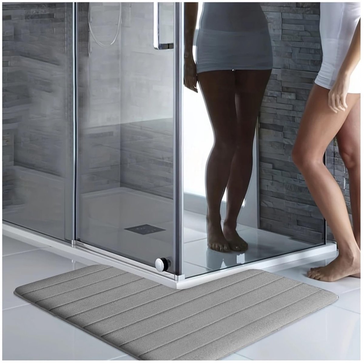 L-vormige badkamertapijt - Antislip en absorberend (lichtgrijs, 75 x 75 x 45 cm)