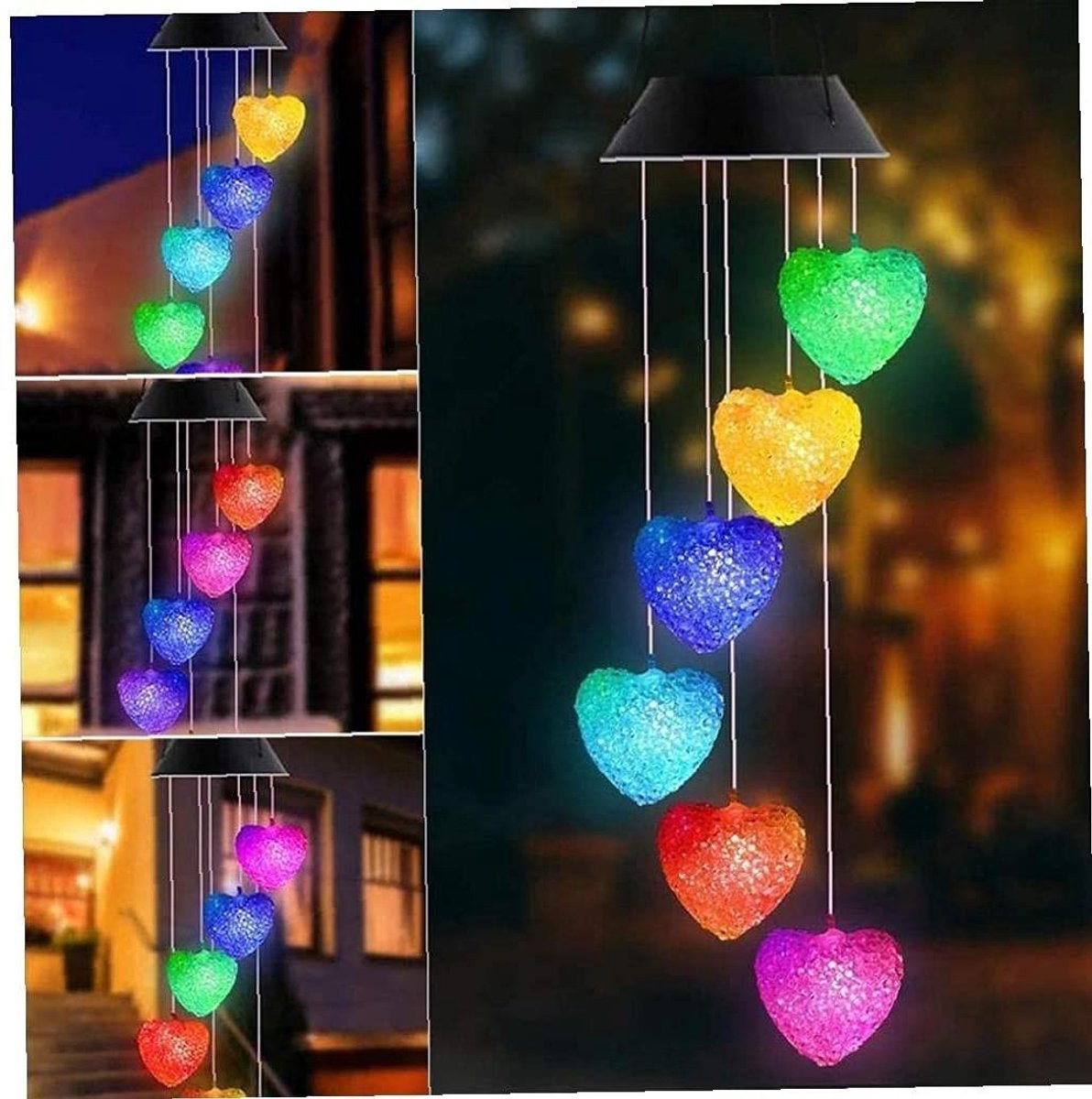 Solar Wind Chime - Hartvormig met LED Kleurenwisselend - Waterproof voor Buiten