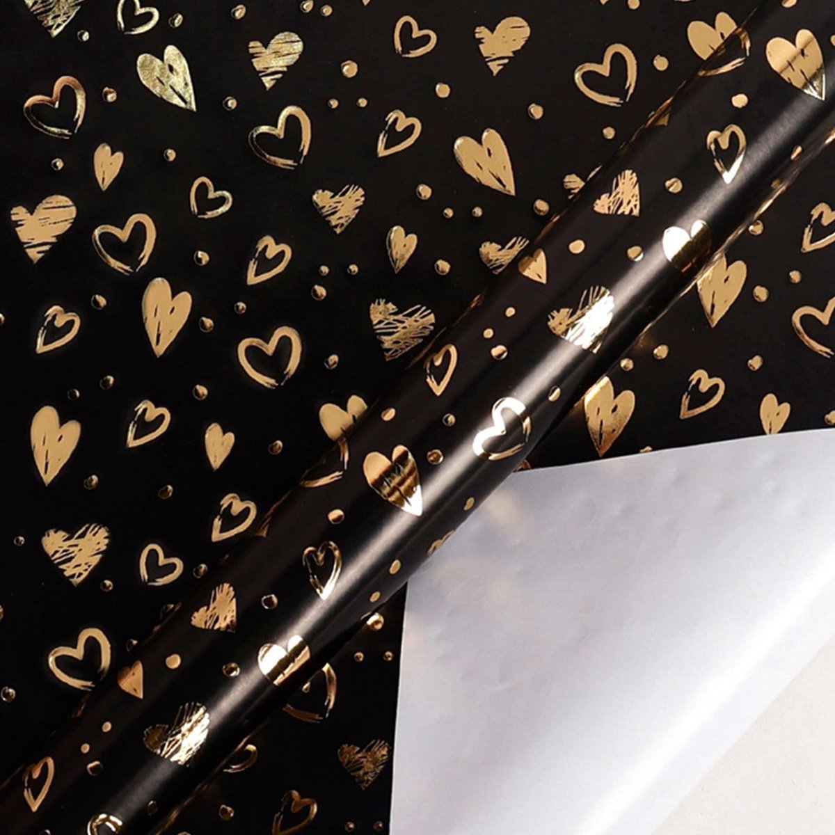 Set Geschenkpapier - Zwart-Goud Hart Thema - 6 Vellen