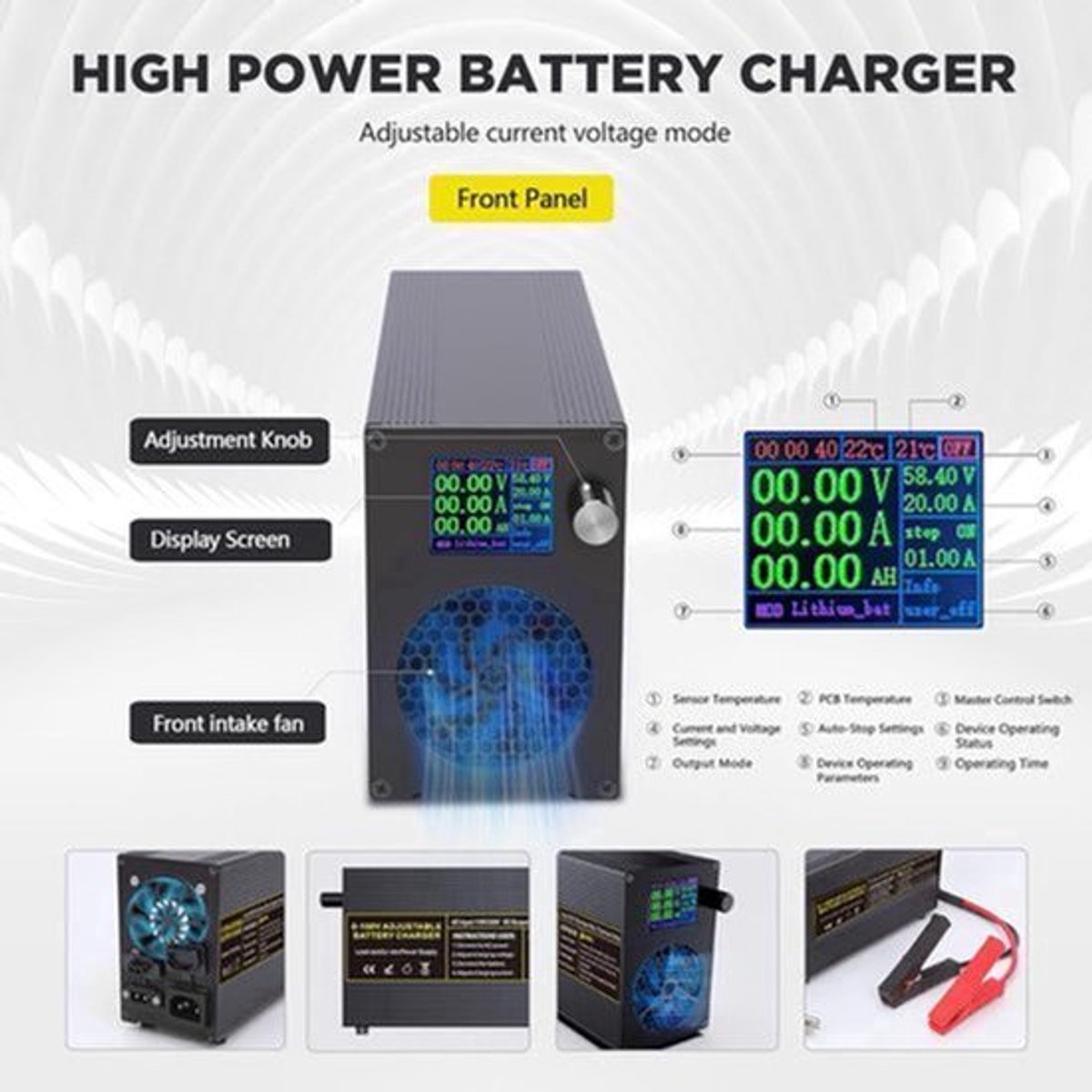 Acculader – Oplader – Druppellader – Onderhoudslader – Batterijlader – Instelbaar 0-100V 0-20A – Intelligenten Kleurendisplay