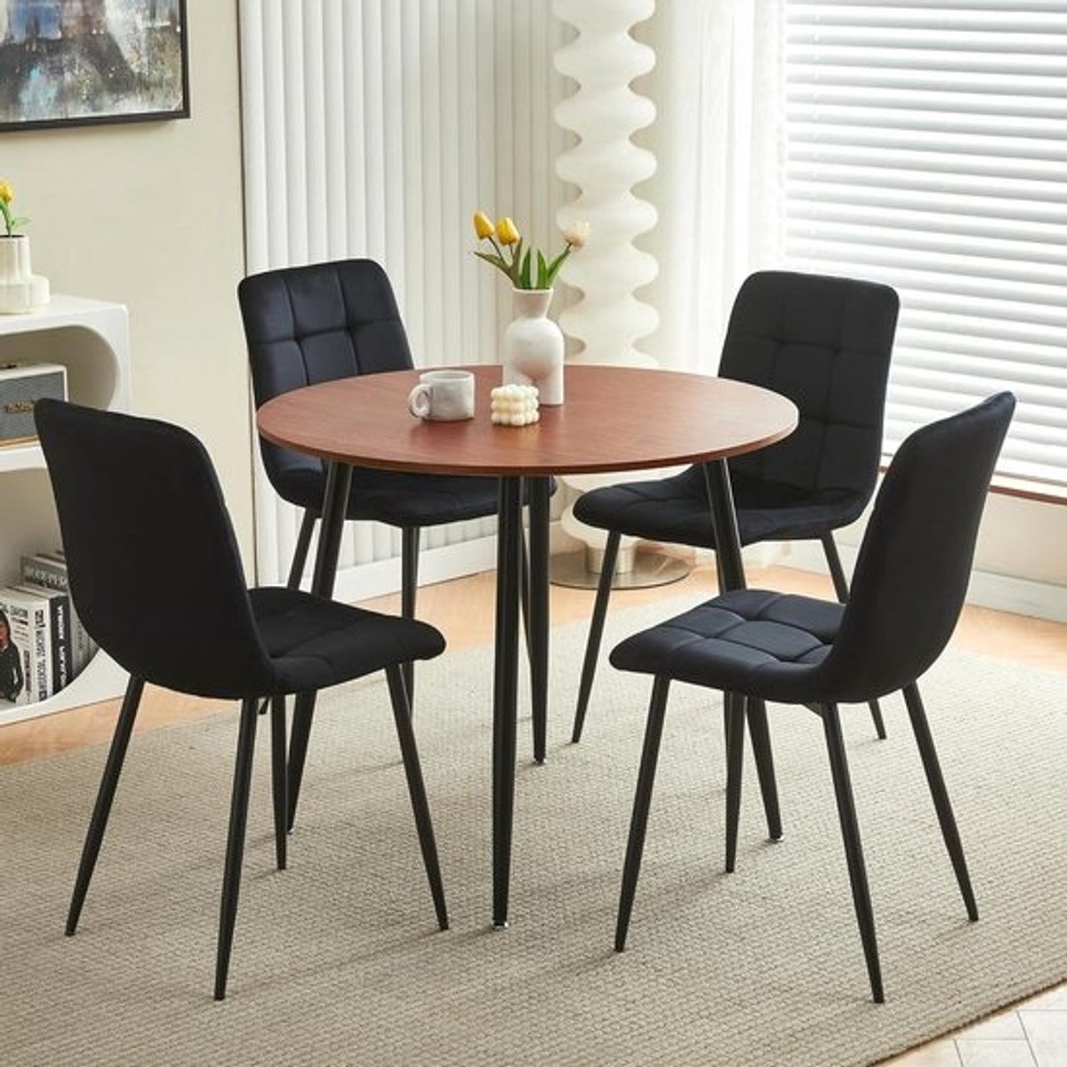 Eettafel met Stoelen - Eetkamer Set - Samen Eten - Krasbestendig Tafelblad - 90x90x75 cm - Zwart