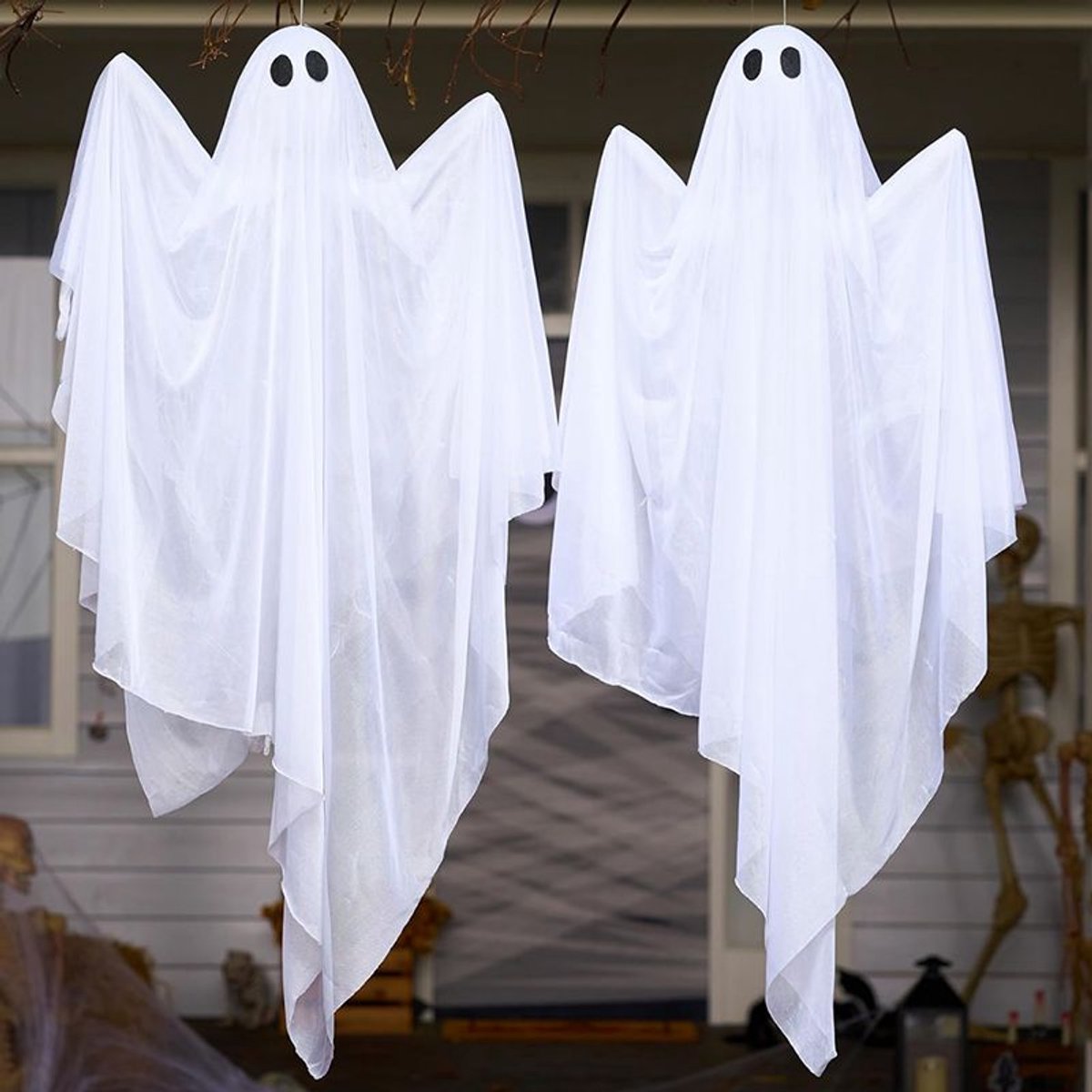 2 Stuks Hangende Halloween Geest - 120cm Witte Geesten - Hangdecoratie - voor Voortuin, Terras, Gazon, Tuin en Feestjes - voor Binnen en Buiten