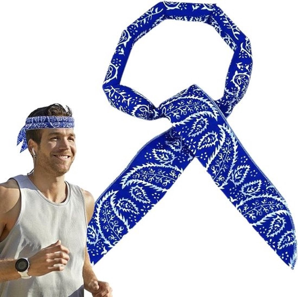 Koelsjaal Nek - Nekkoeler Hoofdband - Zomerse Verkoeling - Directe Koelte - 100 cm - Blauw