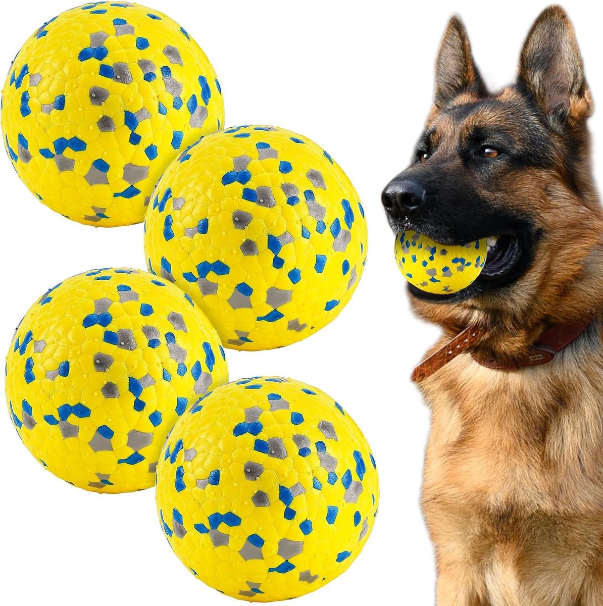 Onbreekbare hondenballen voor agressieve kauwers - 4-pack tennisballen voor training, veilig voor pups en honden van alle maten