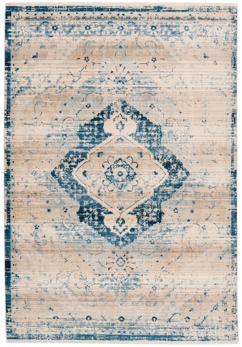 Dutch XXL Vintage Vloerkleed | Tapijt | Baroque | Medaillon | Crème/Blauw | 120x170 cm Crème / Blauw
