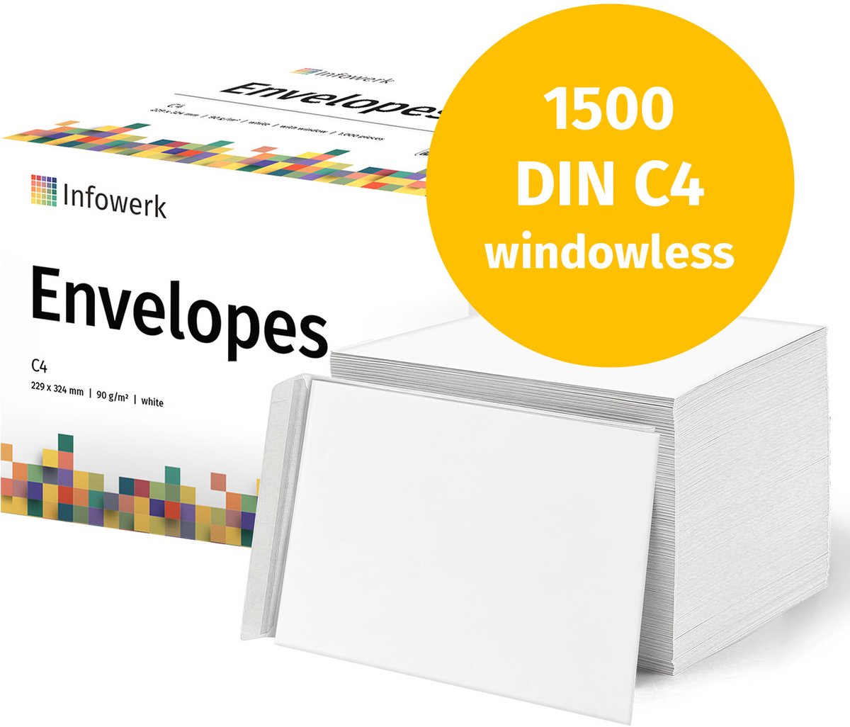 NIEUW: Infowerk Enveloppen zonder venster, DIN C4, onbedrukt, 1500 stuks