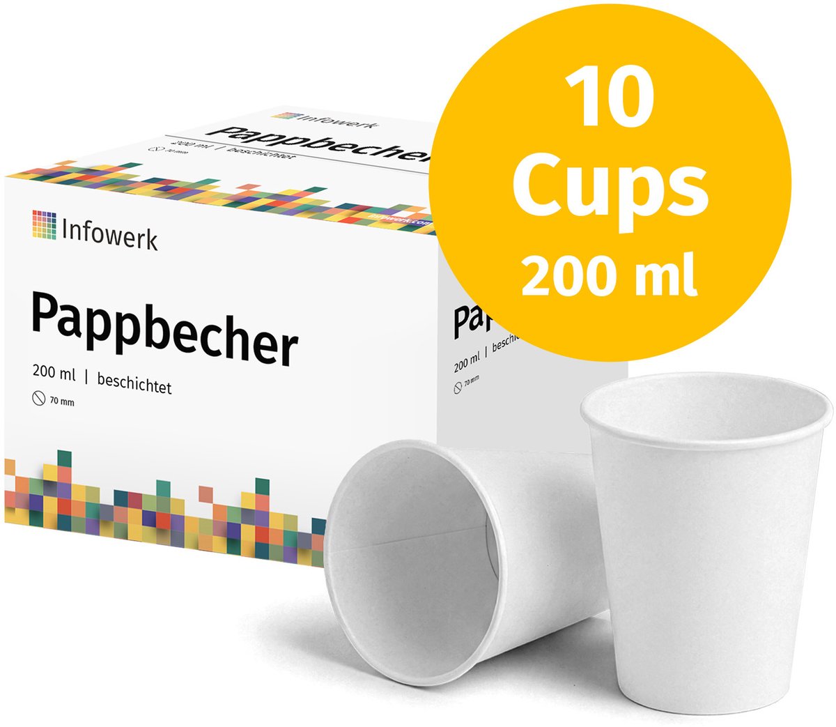 NIEUW: Infowerk Kartonnen bekers, 200ml, onbedrukt, wegwerpbekers, 10 stuks