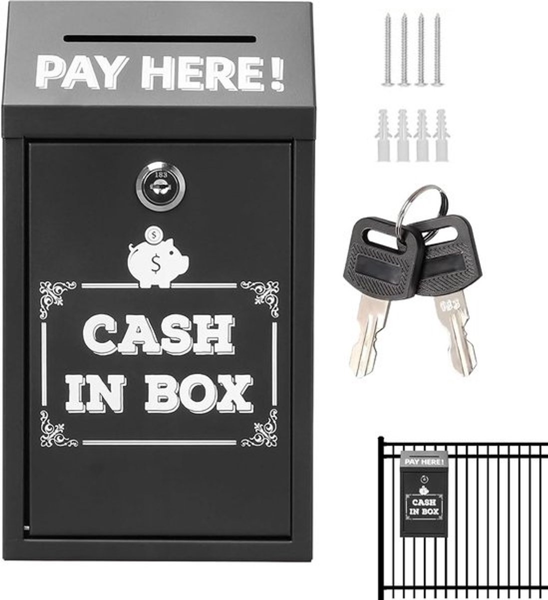 Donatiebox - Geldkistje - Veilig Geld Opbergen - Robuuste Metalen Constructie - 10 x 16 x 10 cm - Zwart