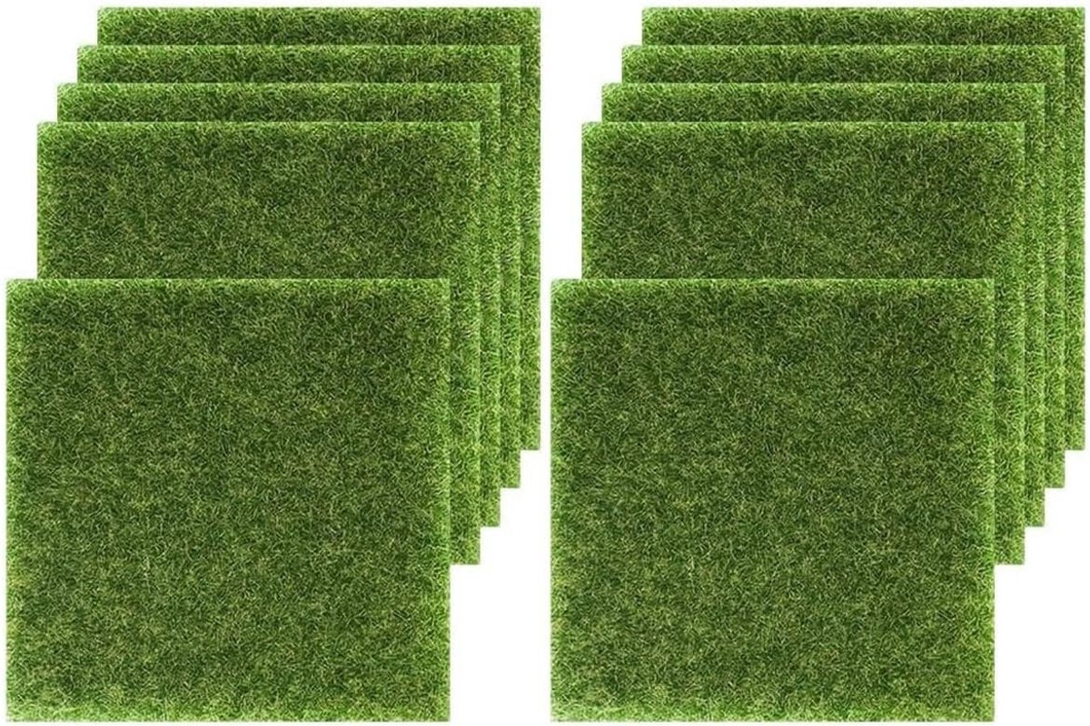 Miniatuur Kunstgras Set van 10 Stukken voor Tuin Decoratie - Kunstgras 15 x 15 cm voor Miniatuurtuin, Landschapsontwerp en Creatieve Knutselprojecten