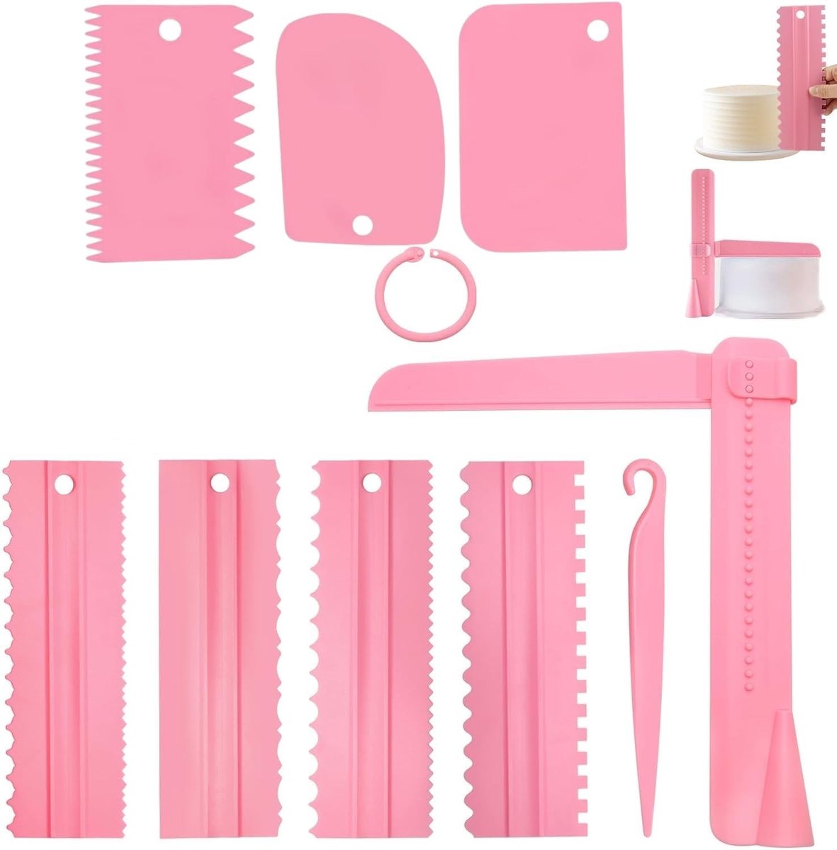 Complete Set van 9 Stuk Cake Accessoires met Verstelbare Cake Scraper en Smoother voor Perfecte Taarten, Bakgereedschap voor Room en Crème
