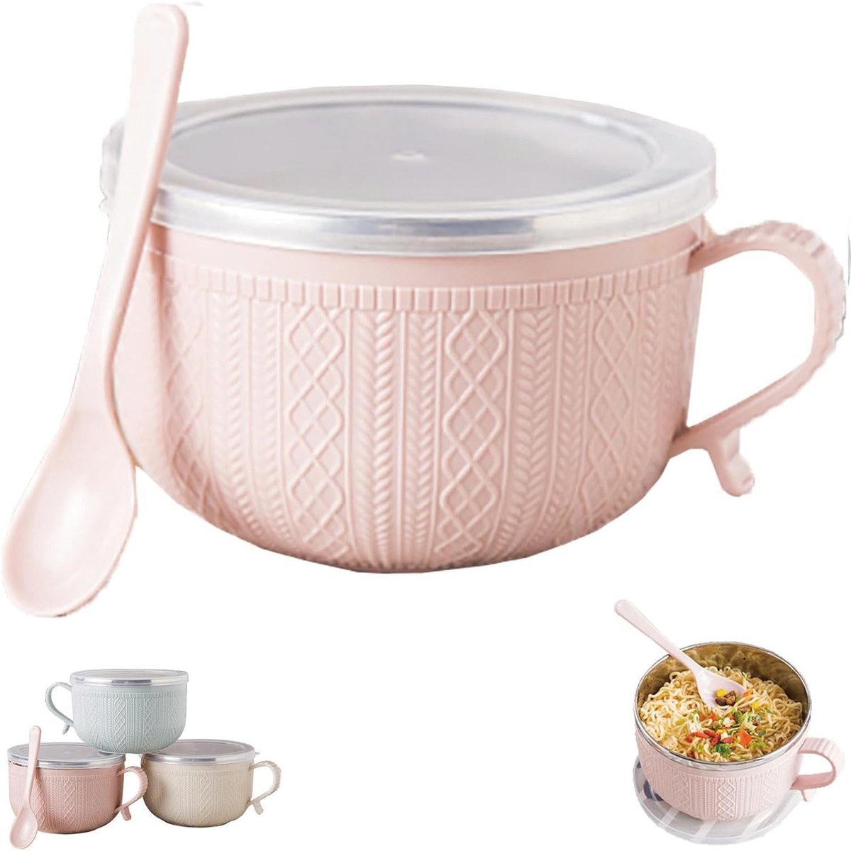 Set van 4 grote soepmokken met deksel - Roze, roestvrij staal