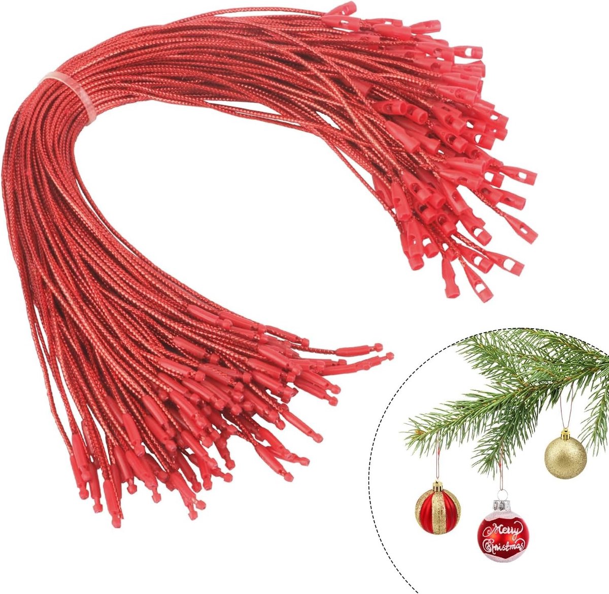 Kerstversiering Touw, 100 Stuks Kerstkoord, Haakjes voor Kerstballen en Decoraties, Versieringen voor de Kerstboom