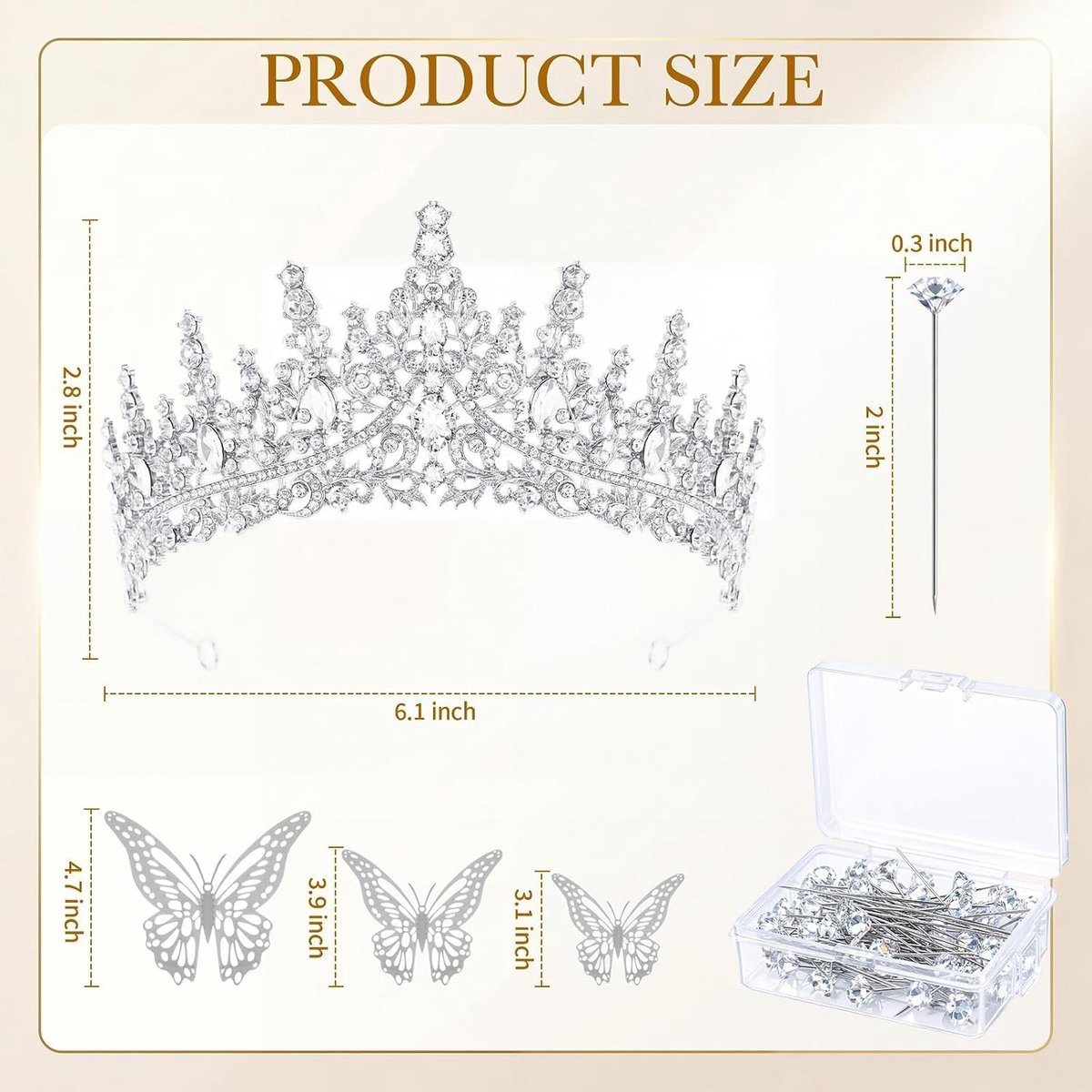 Decoratieve kronen voor boeketten - 63 stuks met 3D-vlinders, strass en bloemennaalden voor feestelijke boeketaccessoires en verjaardagstaarten in zilver
