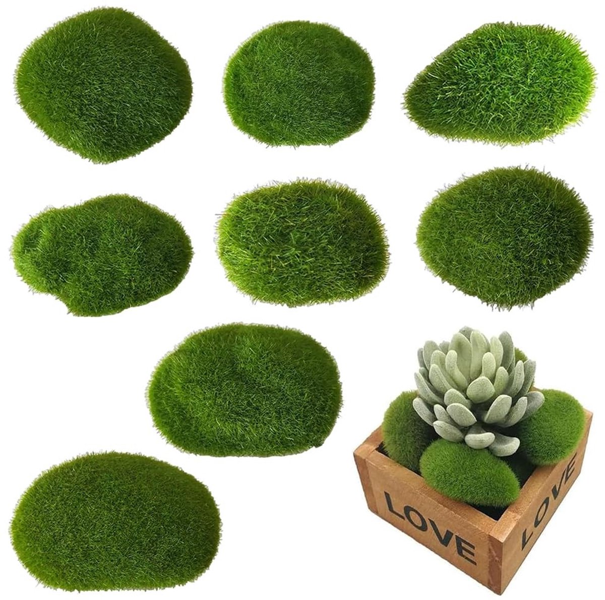 Kunstmosstenen - Decoratieve Groene Ballen - 8 Stuks