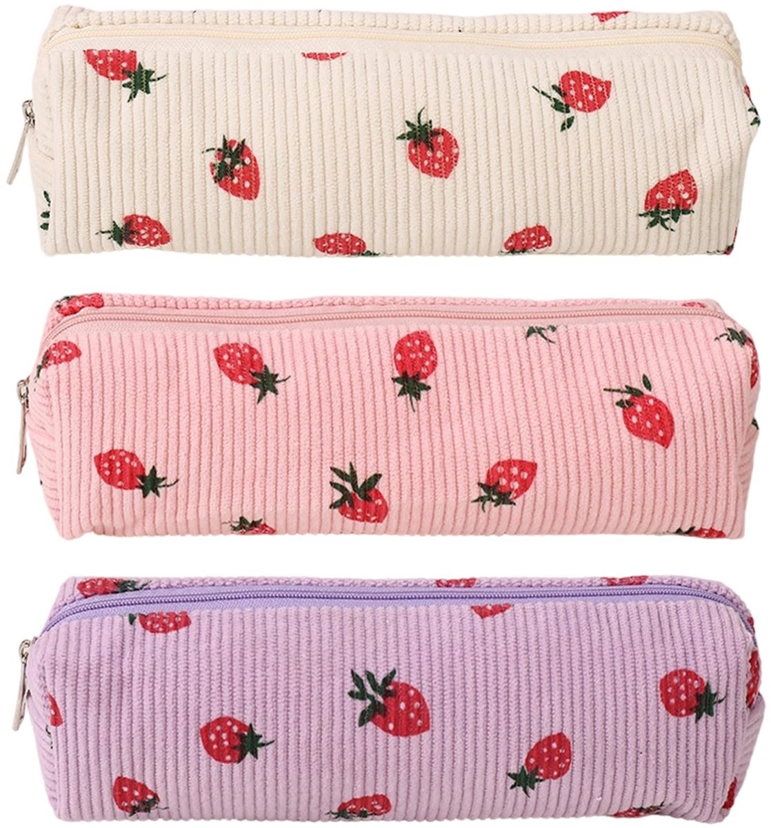 Set van 3 Pennenzakken - Corduroy met Rits - Aardbei