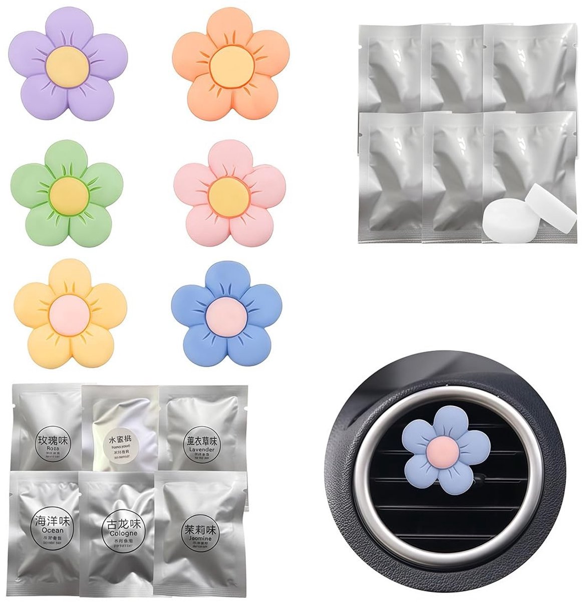 Auto Luchtverfrisser Set - 6 stuks met Aromatherapie Pillen